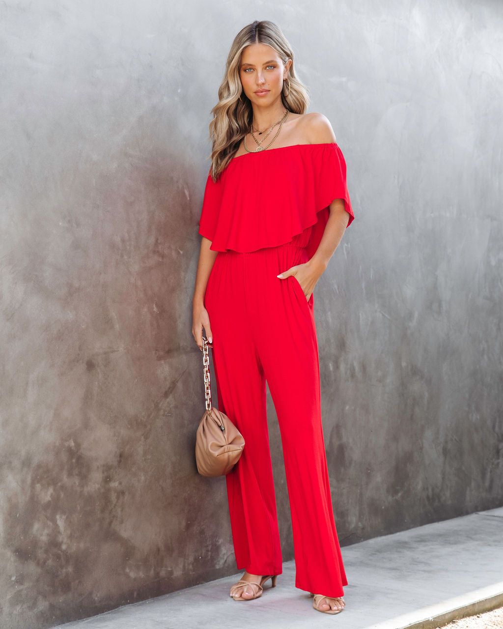 Antonella Off The Shoulder Pocketed Jumpsuit sold by Vici product image thumbnail 3