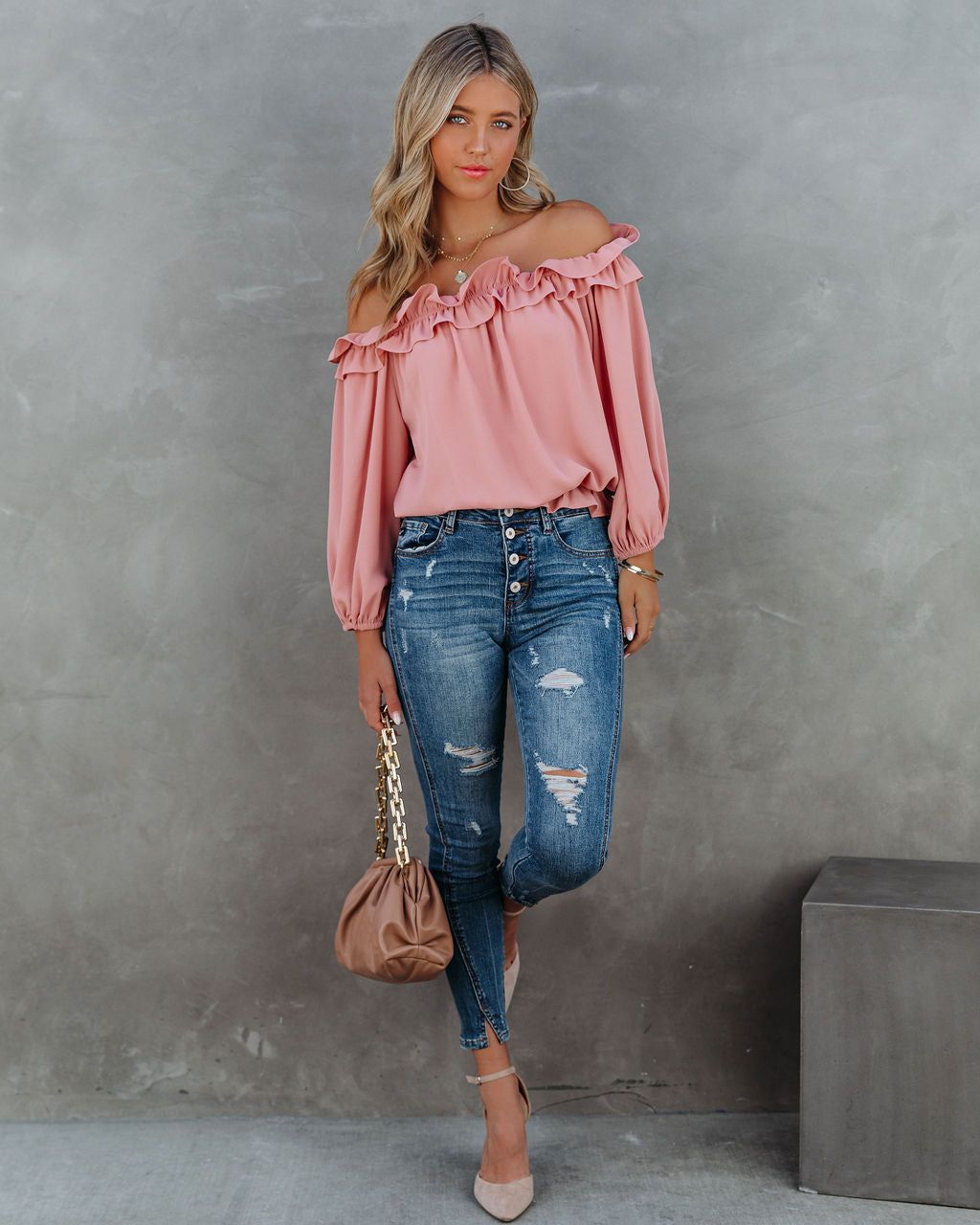 Lalette Off The Shoulder Ruffle Blouse - Foundation - FINAL SALE sold by Vici product image thumbnail 5