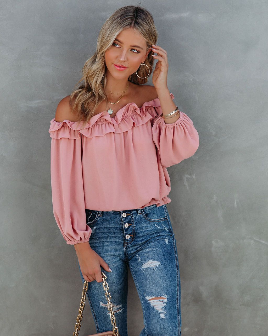Lalette Off The Shoulder Ruffle Blouse - Foundation - FINAL SALE sold by Vici