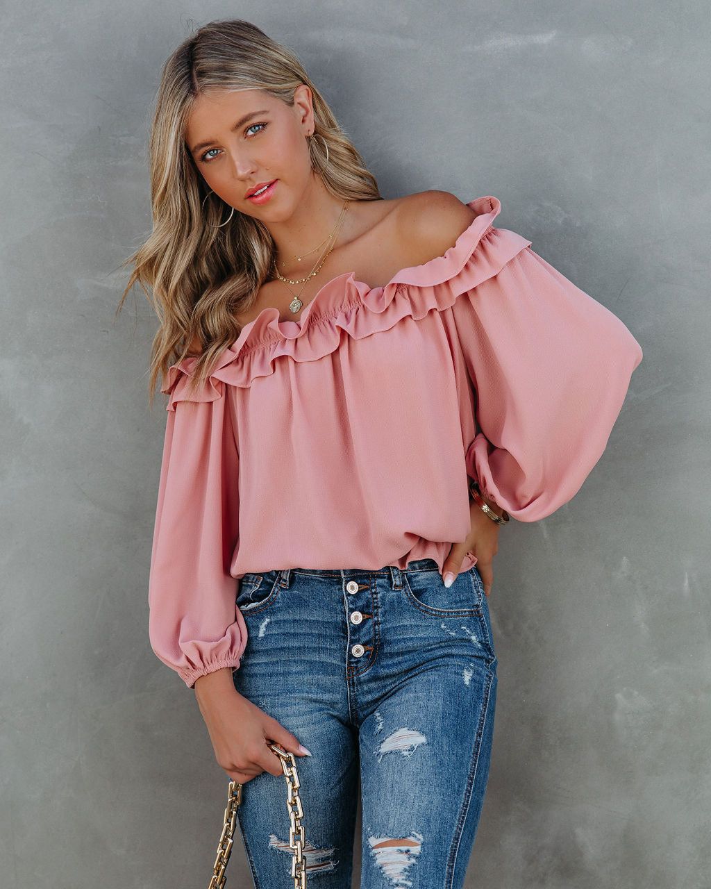 Lalette Off The Shoulder Ruffle Blouse - Foundation - FINAL SALE sold by Vici product image thumbnail 8