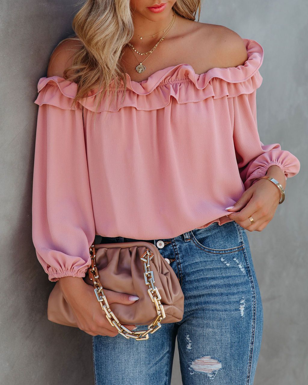 Lalette Off The Shoulder Ruffle Blouse - Foundation - FINAL SALE sold by Vici product image thumbnail 3