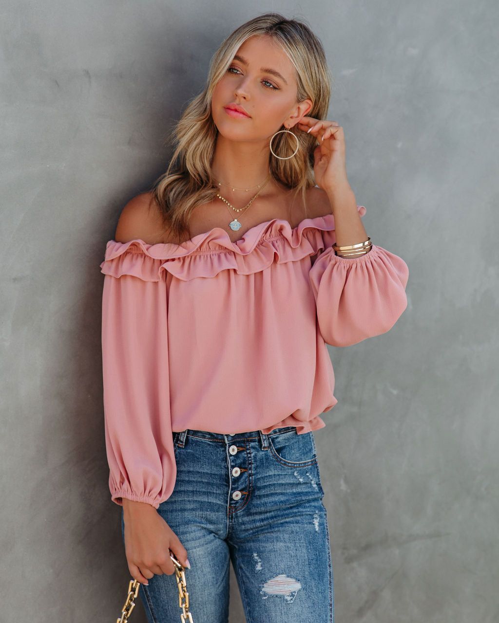 Lalette Off The Shoulder Ruffle Blouse - Foundation - FINAL SALE sold by Vici product image thumbnail 6