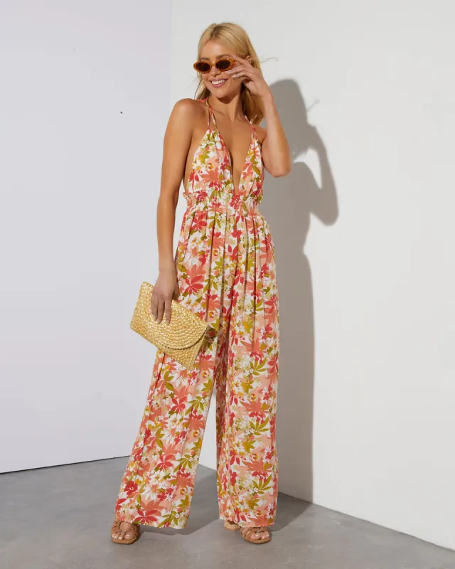 Carrie Low V-Neck Floral Jumpsuit sold by Vici