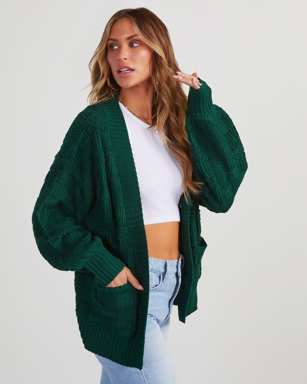 Empire Checkered Cardigan - Hunter Green sold by Vici product image thumbnail 3