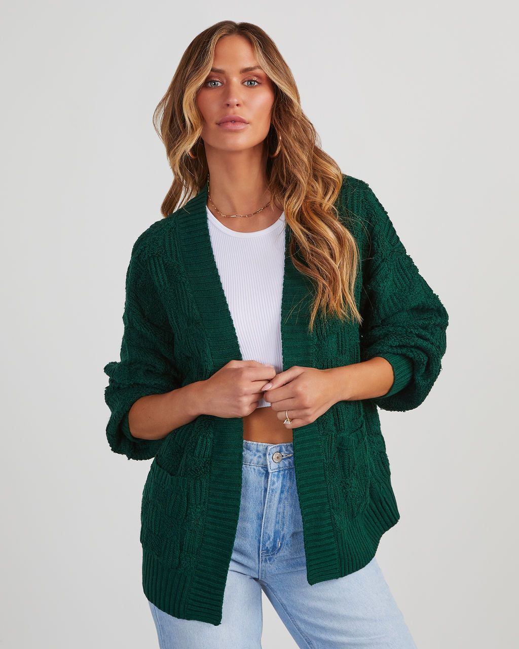 Empire Checkered Cardigan - Hunter Green sold by Vici product image thumbnail 6