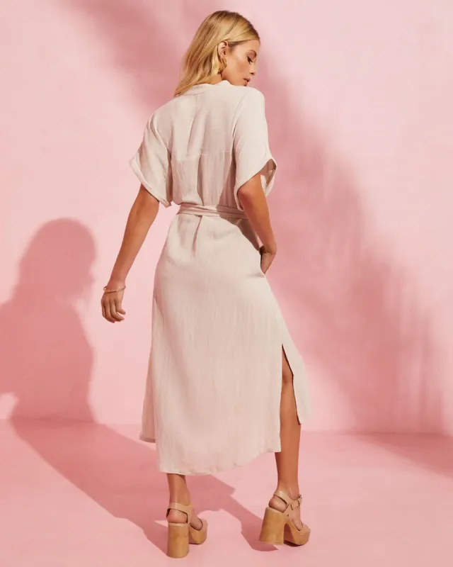 Serengeti Tie Waist Button Front Midi Dress made by Vici