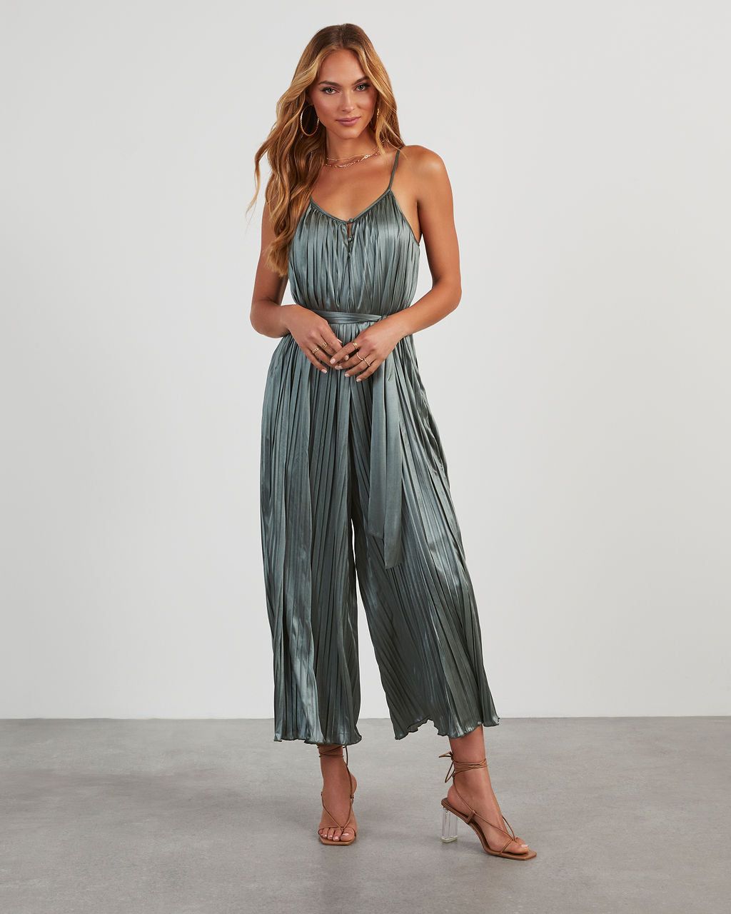 Here To Play Satin Pleated Jumpsuit sold by Vici product image thumbnail 2