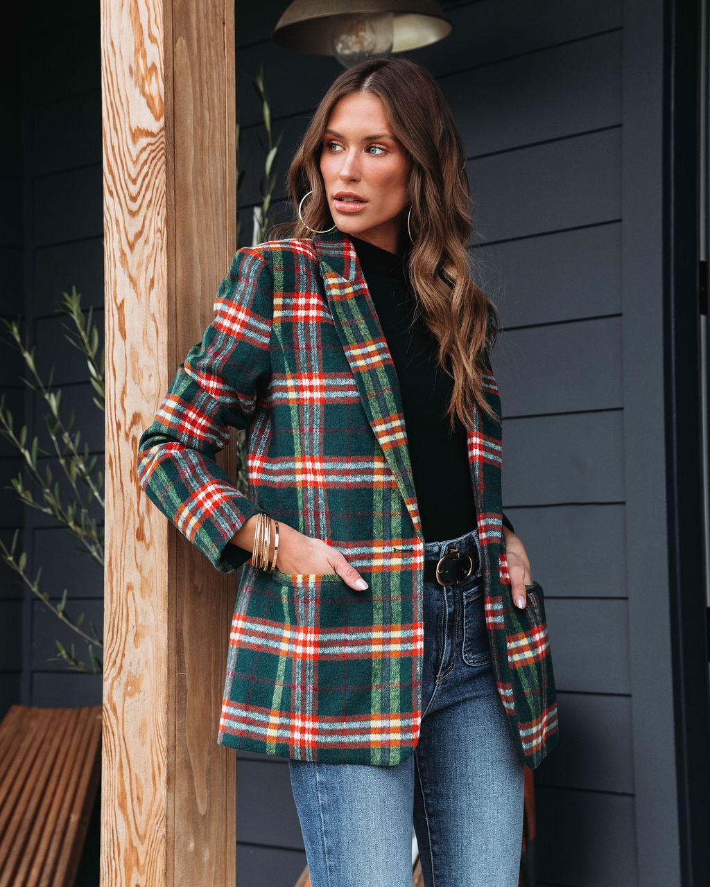 Tanya Plaid Pocketed Blazer - FINAL SALE sold by Vici