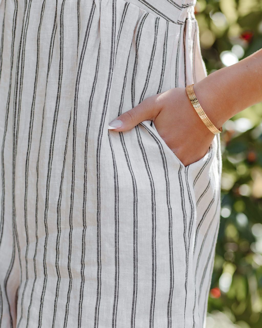 Neely Linen Pocketed Striped Romper - Stone - FINAL SALE sold by Vici product image thumbnail 5