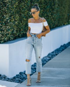 Gigi Off The Shoulder Ribbed Crop Top - White - FINAL SALE sold by Vici