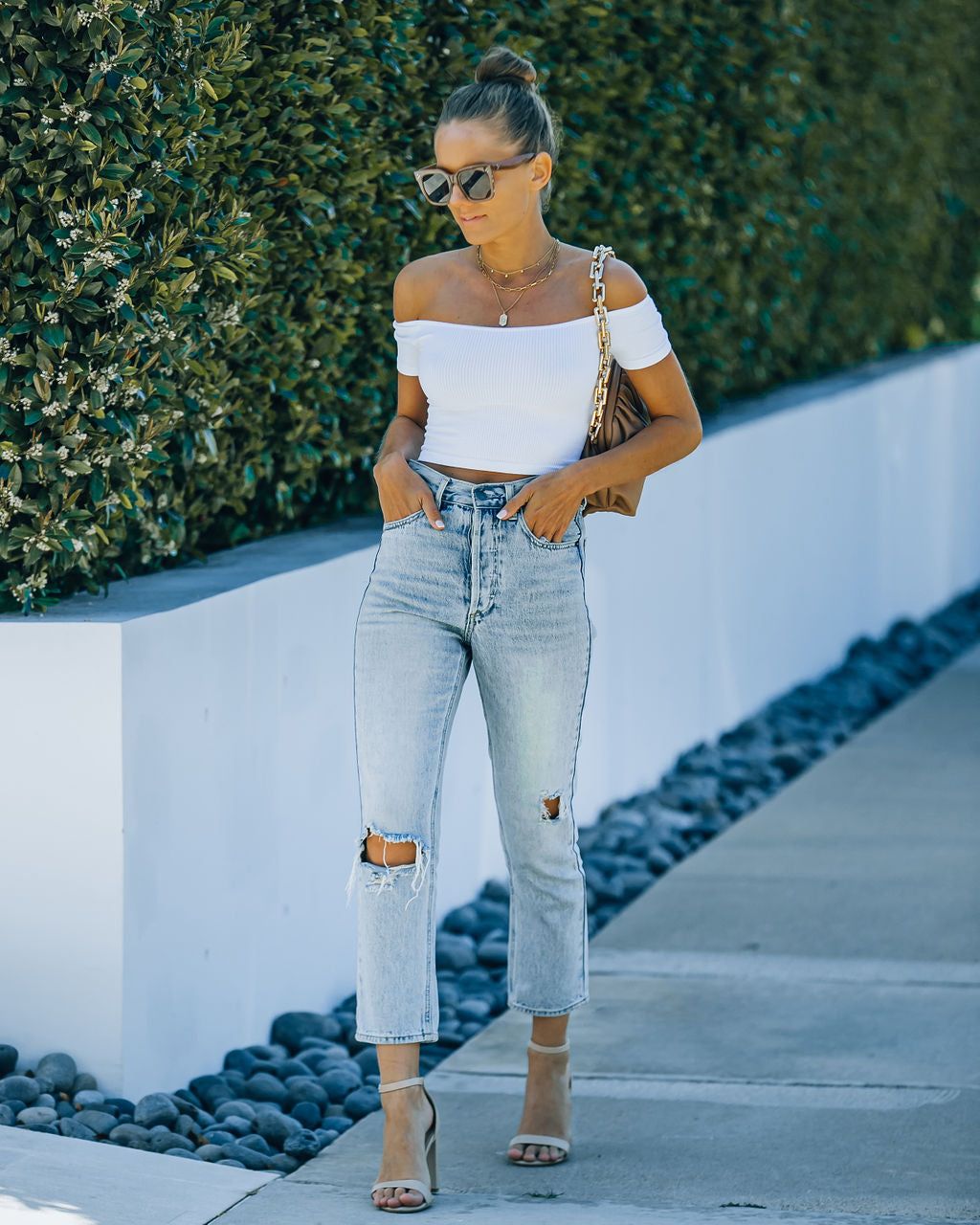 Gigi Off The Shoulder Ribbed Crop Top - White - FINAL SALE sold by Vici product image thumbnail 5