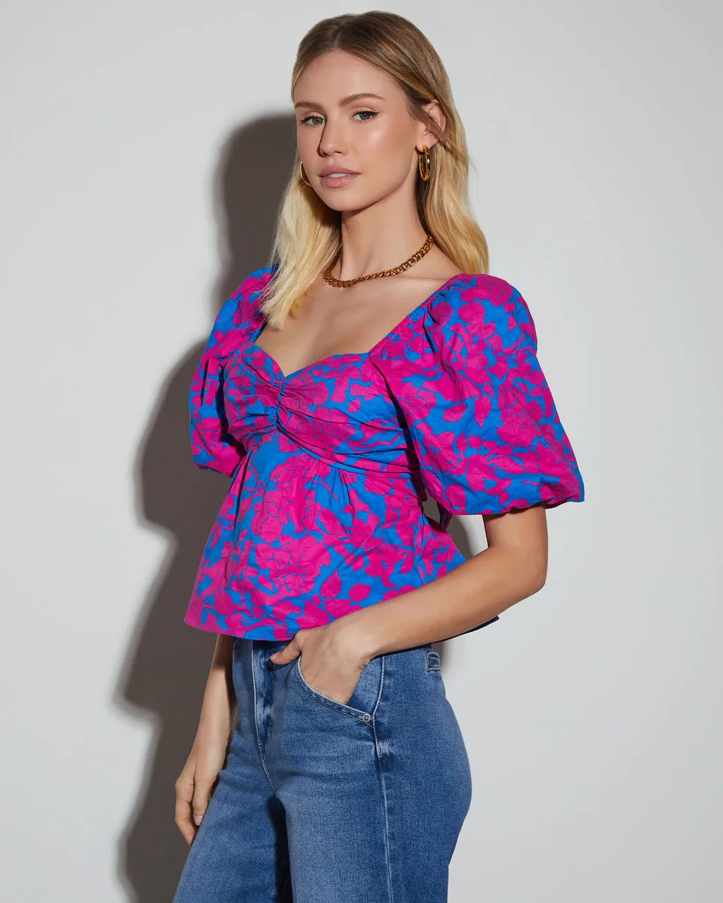 Heather Sweetheart Puff Sleeve Floral Blouse sold by Vici product image thumbnail 5