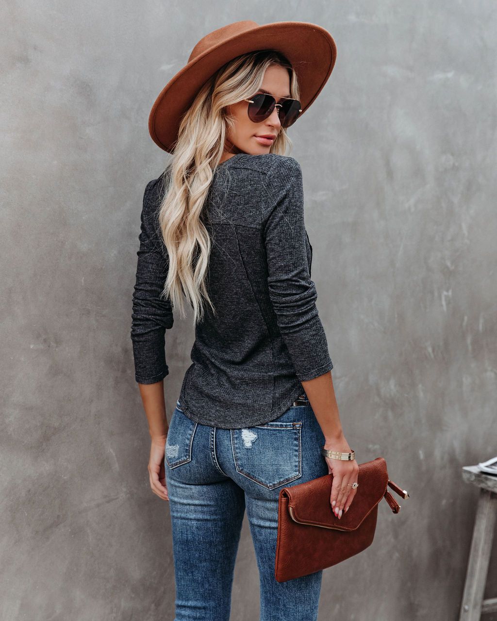 Huxley Cotton Blend Henley Top - Charcoal - FINAL SALE sold by Vici product image thumbnail 2