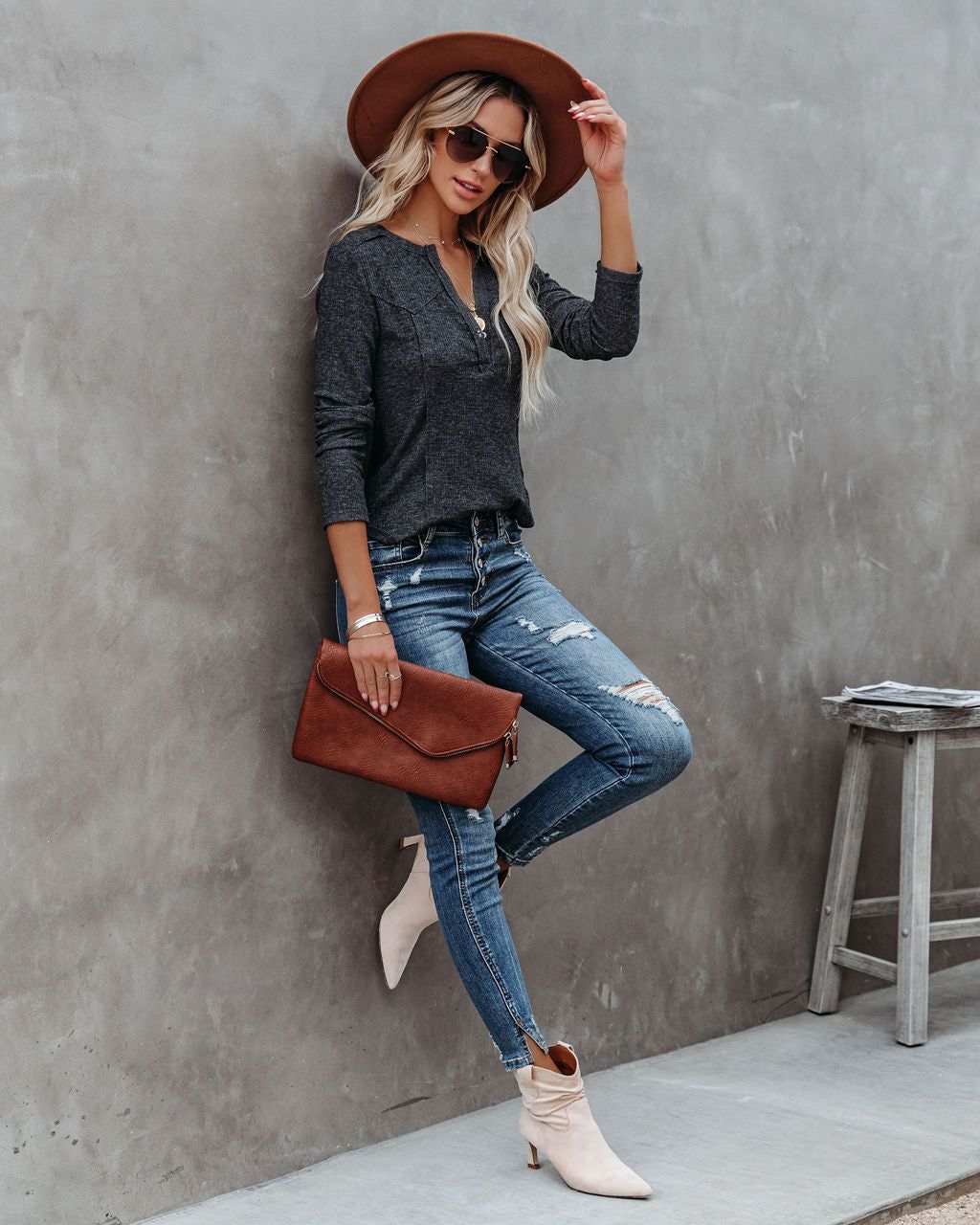 Huxley Cotton Blend Henley Top - Charcoal - FINAL SALE sold by Vici product image thumbnail 6