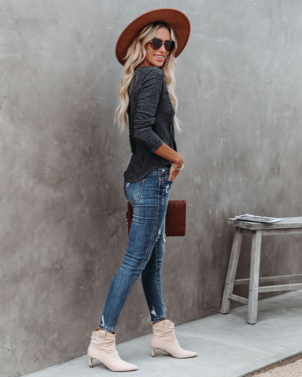 Huxley Cotton Blend Henley Top - Charcoal - FINAL SALE sold by Vici product image thumbnail 9