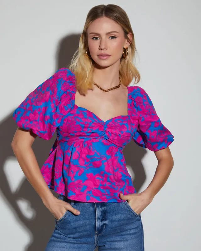 Heather Sweetheart Puff Sleeve Floral Blouse sold by Vici