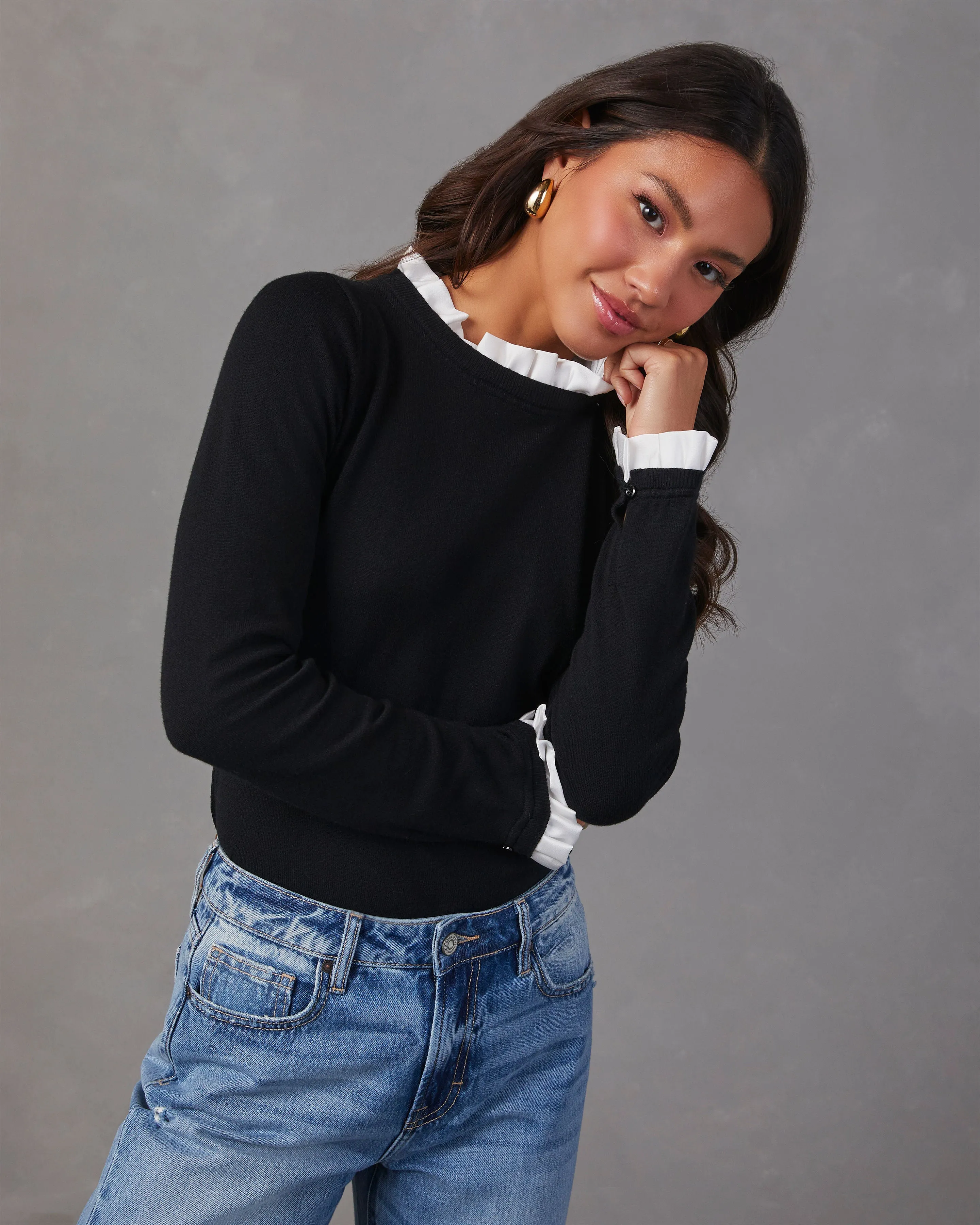 France Contrast Ruffle Sweater Top sold by Vici product image thumbnail 5
