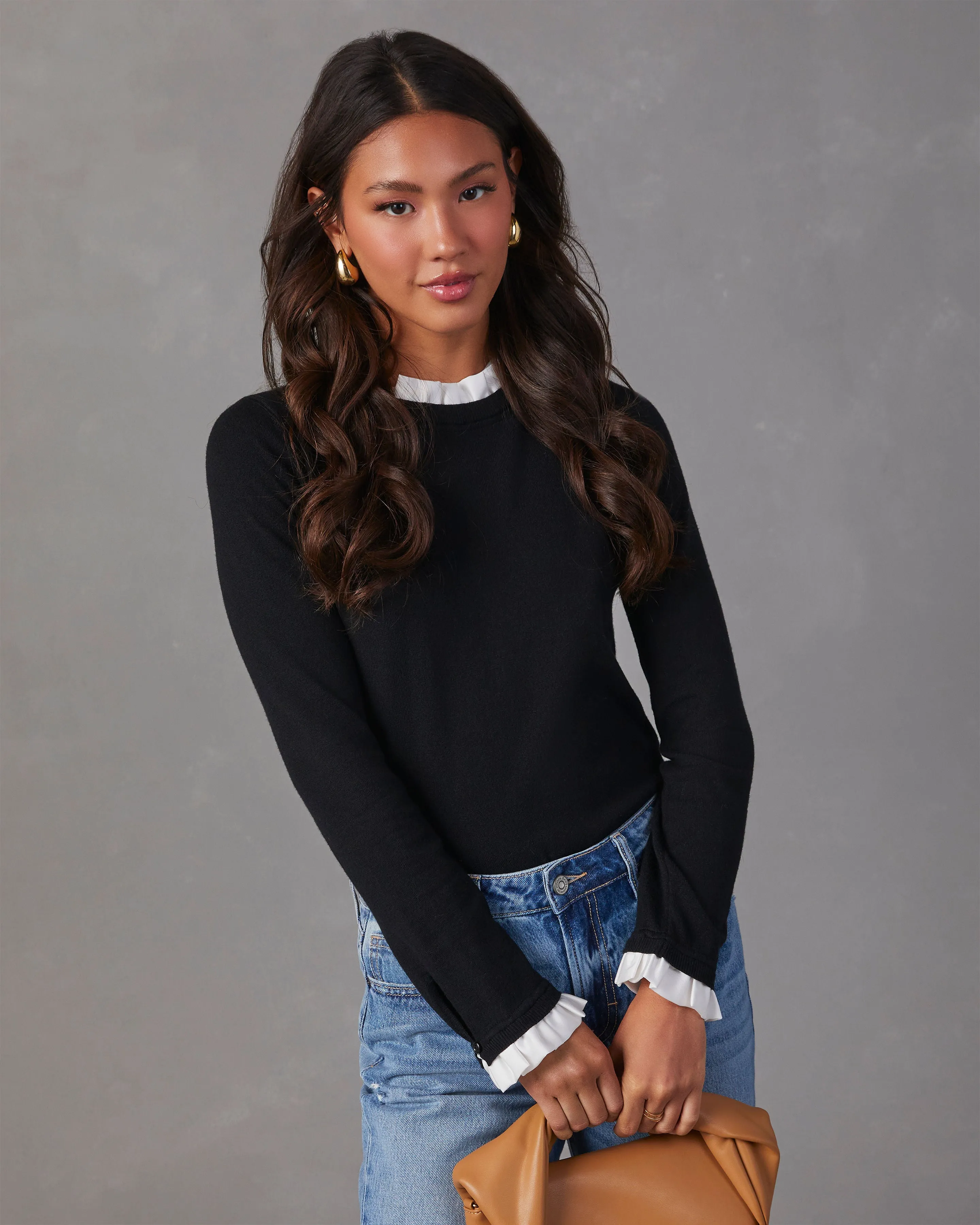 France Contrast Ruffle Sweater Top sold by Vici