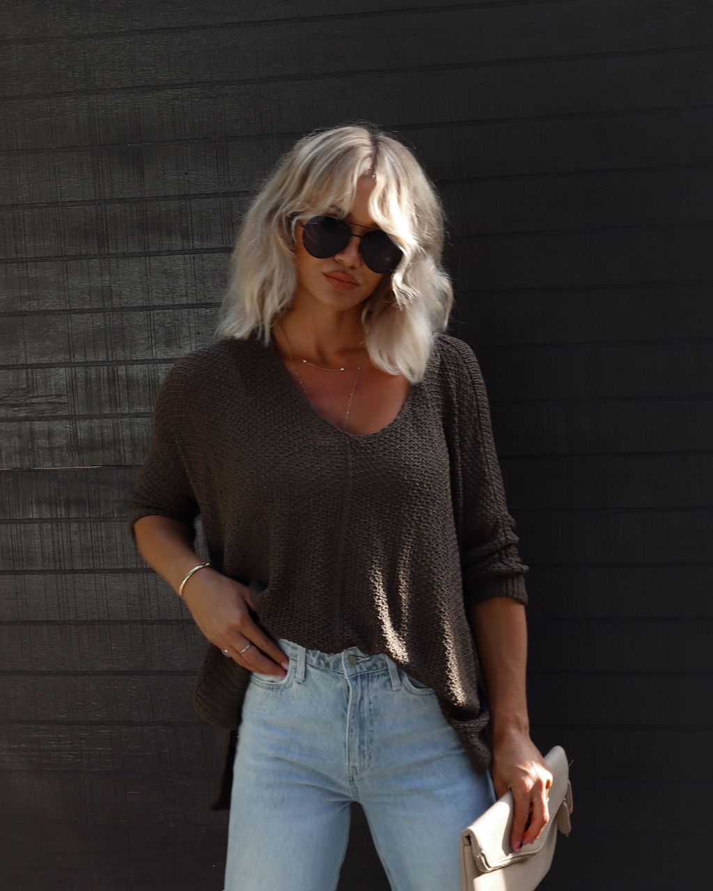 Core Aesthetic Oversized Scoop Neck Sweater - Olive sold by Vici