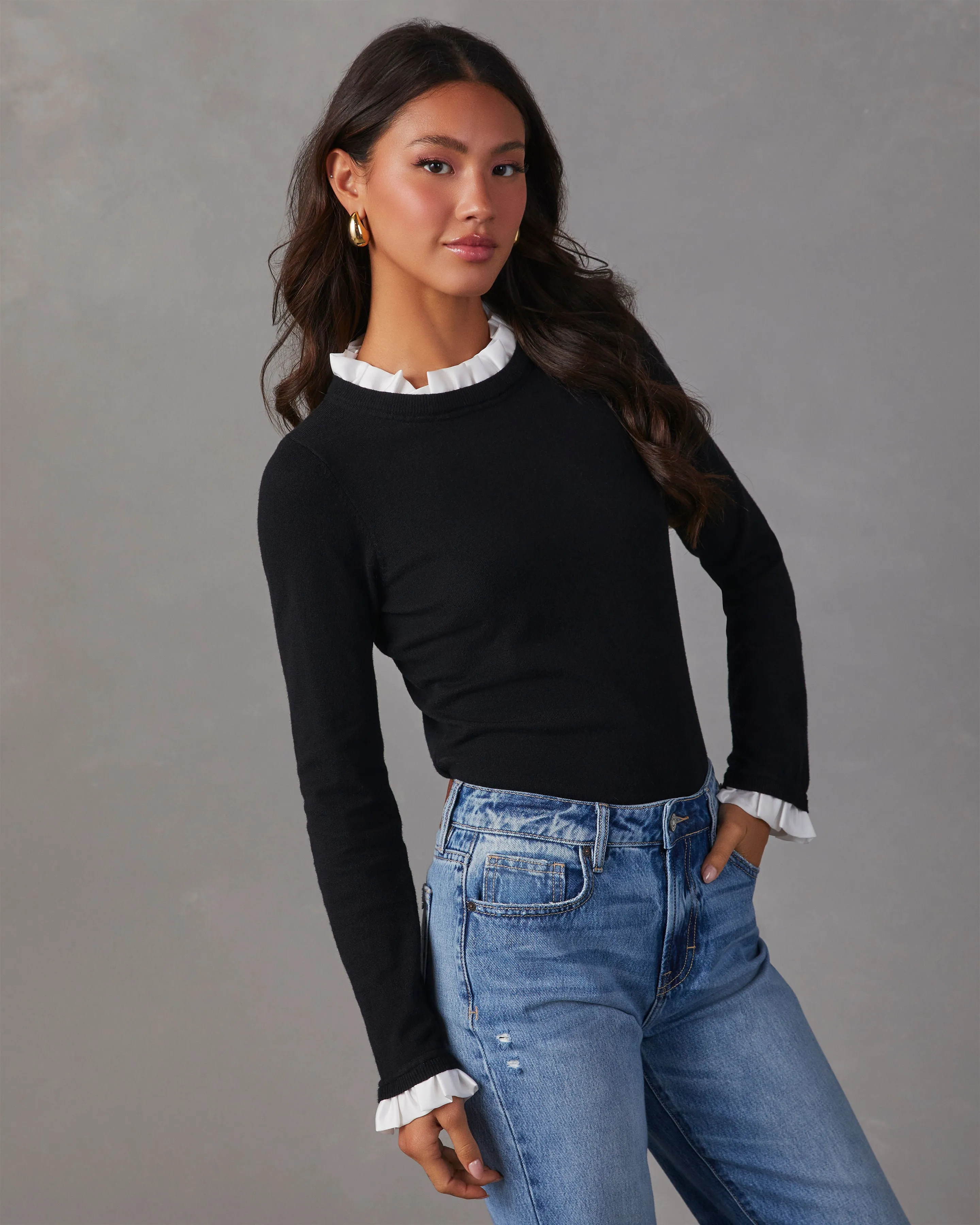 France Contrast Ruffle Sweater Top sold by Vici product image thumbnail 3