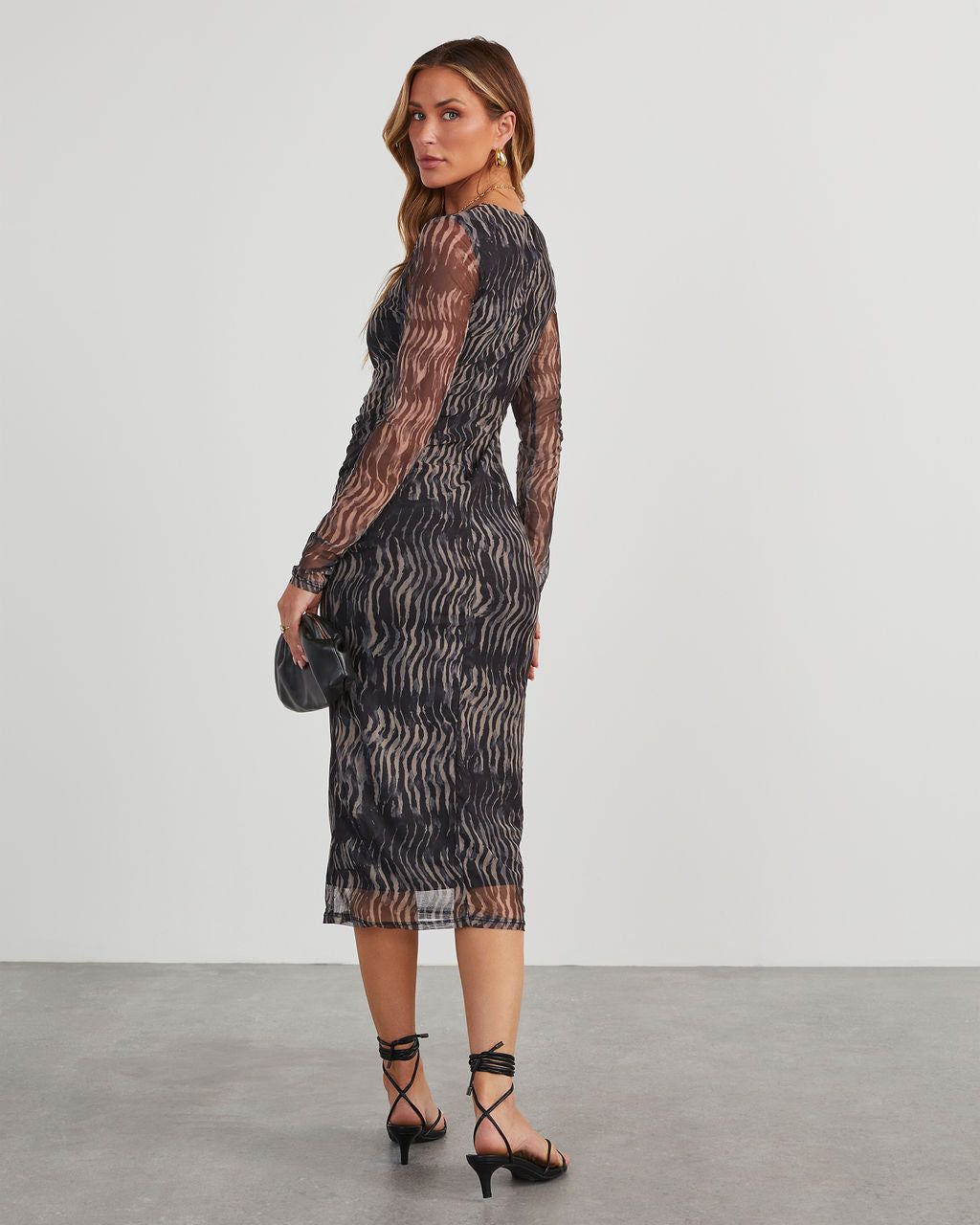 Jeannie Mesh Printed Midi Dress - Navy sold by Vici product image thumbnail 4