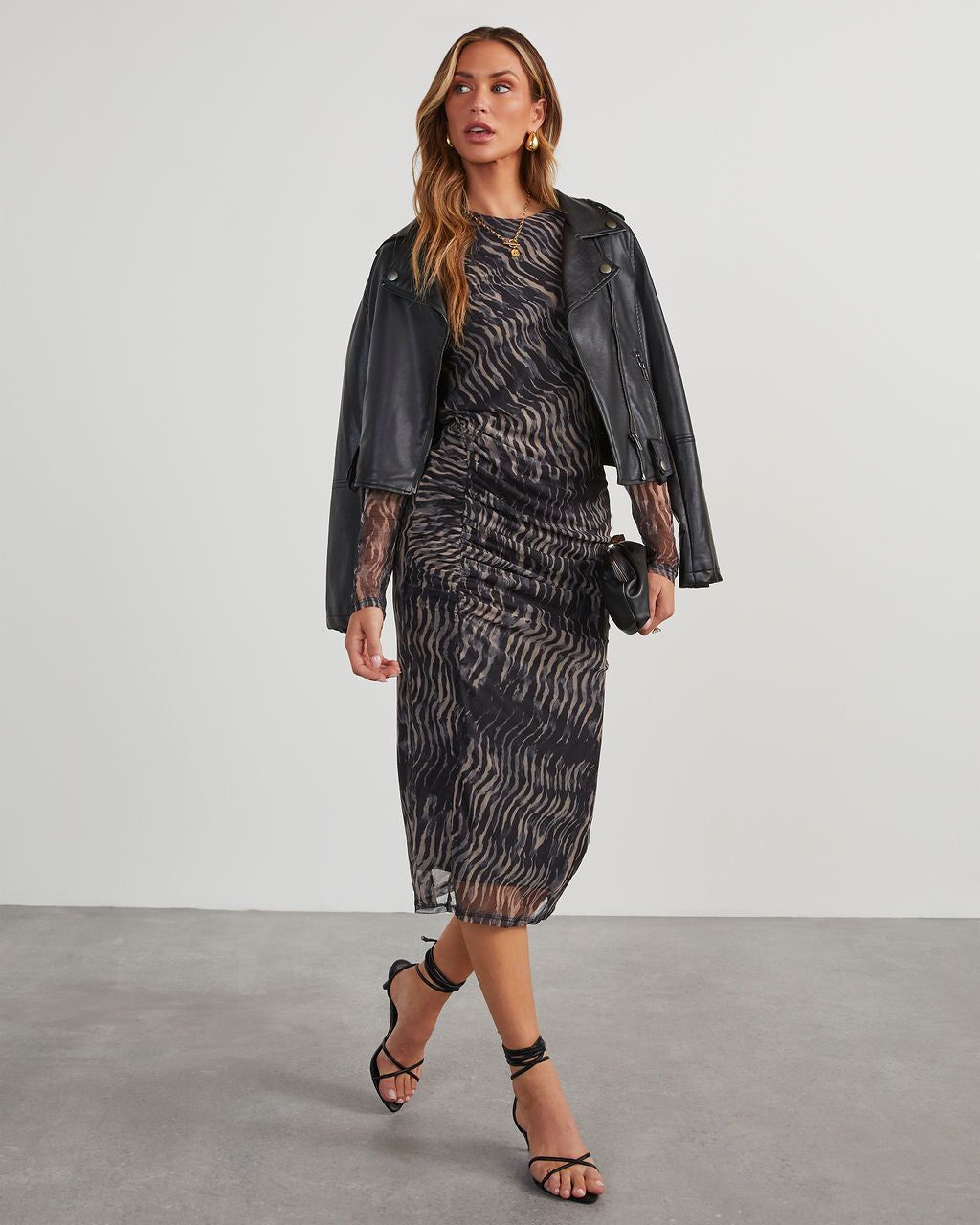 Jeannie Mesh Printed Midi Dress - Navy sold by Vici product image thumbnail 6