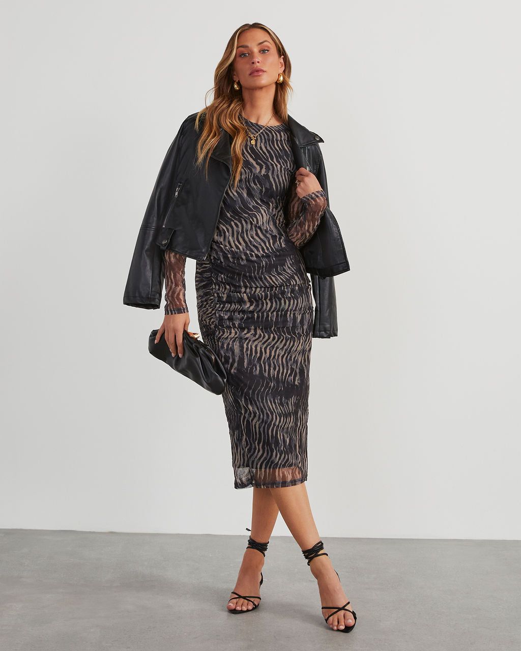 Jeannie Mesh Printed Midi Dress - Navy sold by Vici product image thumbnail 2