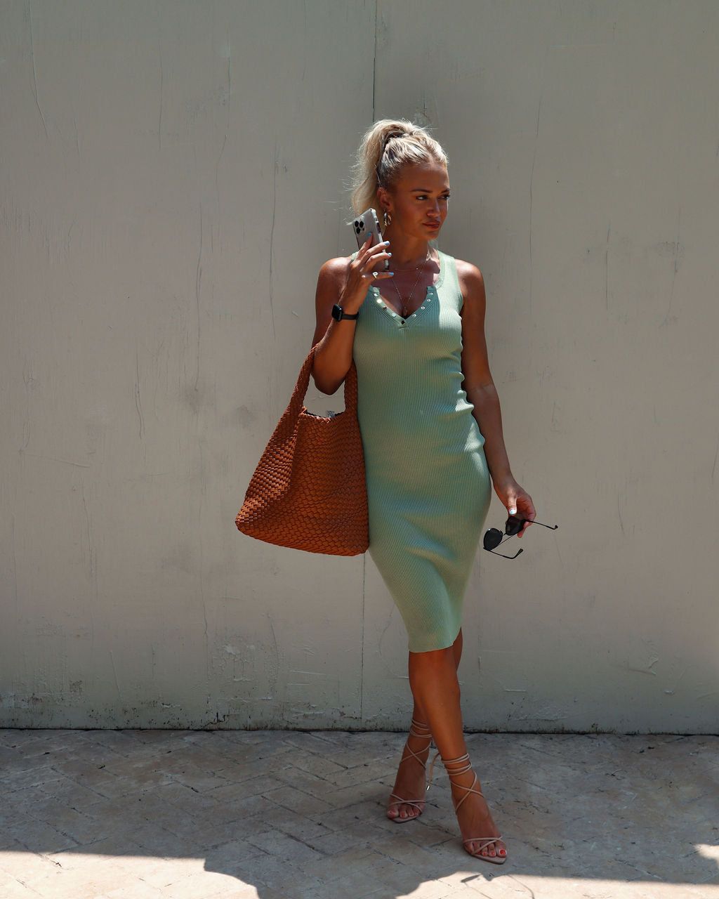 Ashlee Sleeveless Button Front Midi Dress - Olive sold by Vici product image thumbnail 3