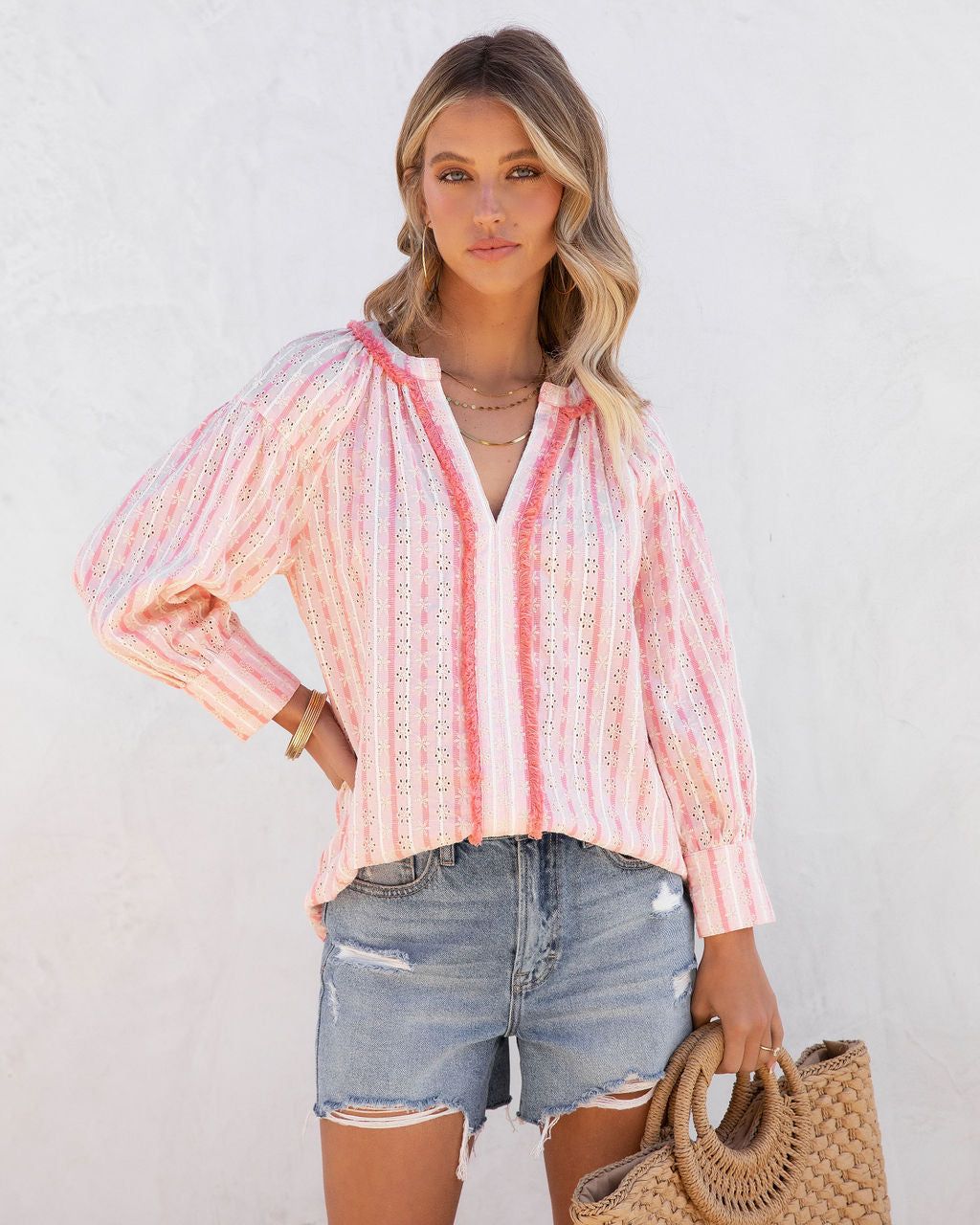 Cypress Cotton Eyelet Frayed Top - Pink - FINAL SALE sold by Vici product image thumbnail 6
