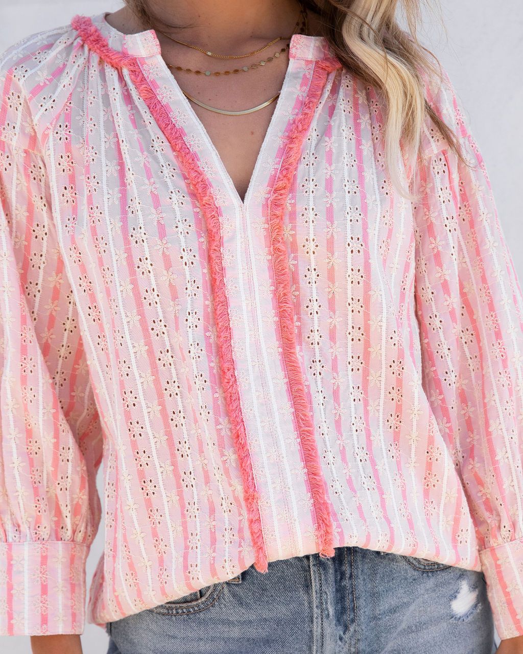 Cypress Cotton Eyelet Frayed Top - Pink - FINAL SALE sold by Vici product image thumbnail 2