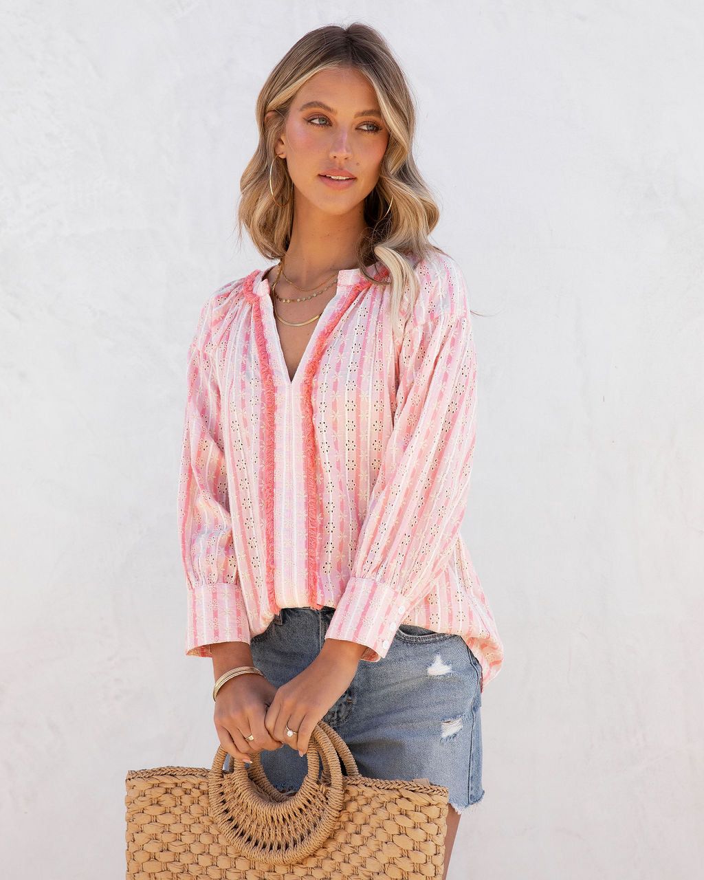 Cypress Cotton Eyelet Frayed Top - Pink - FINAL SALE sold by Vici product image thumbnail 7