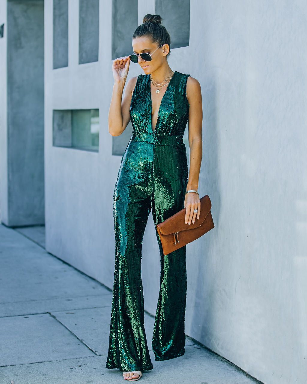 Dancing On Air Sequin Jumpsuit - Forest Green - FINAL SALE sold by Vici product image thumbnail 5