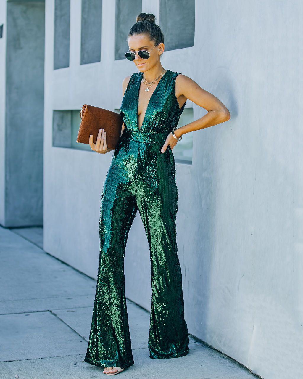 Dancing On Air Sequin Jumpsuit - Forest Green - FINAL SALE sold by Vici product image thumbnail 3