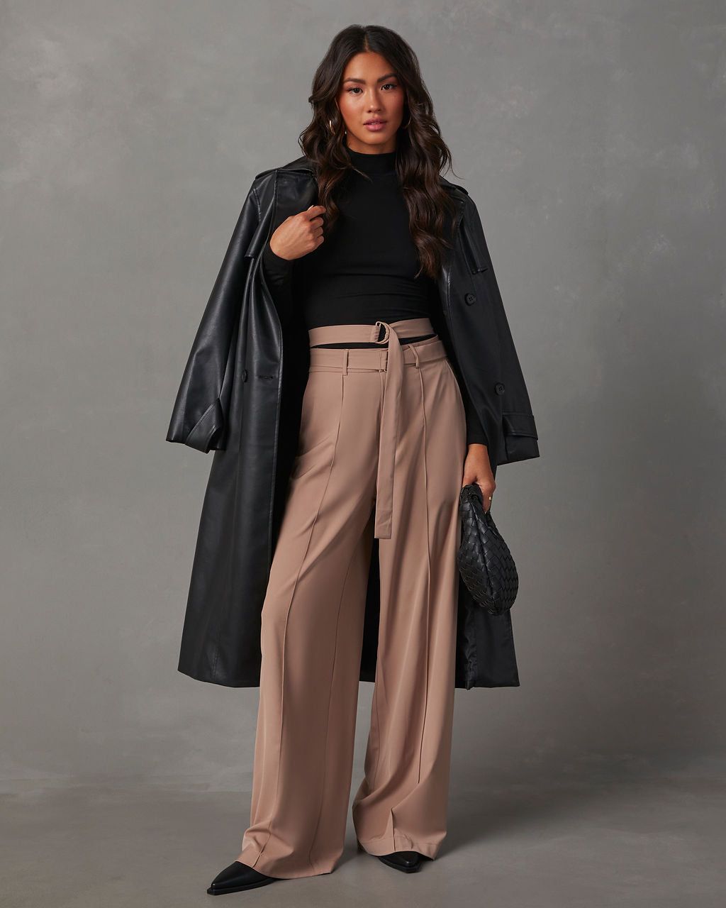 Juliana Double Belted Trouser Pants - Taupe sold by Vici