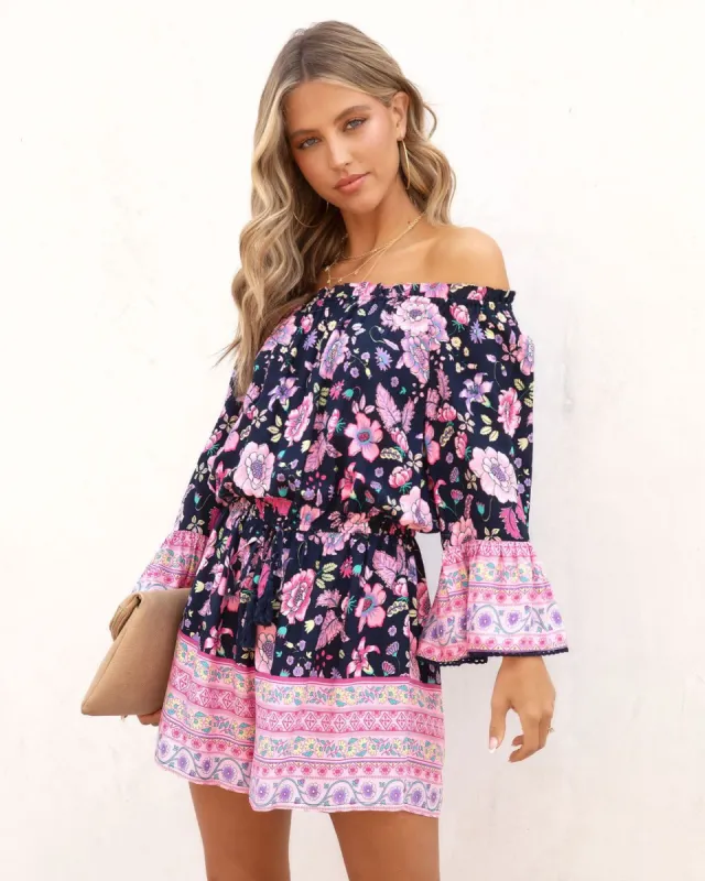 Kaycie Floral Off The Shoulder Romper sold by Vici