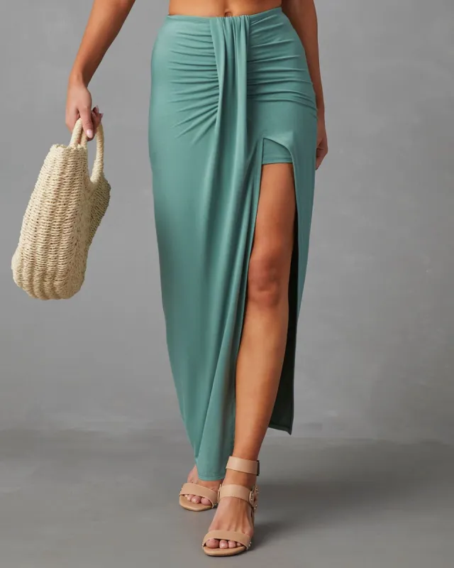 Break The Mold Drape Midi Skirt sold by Vici