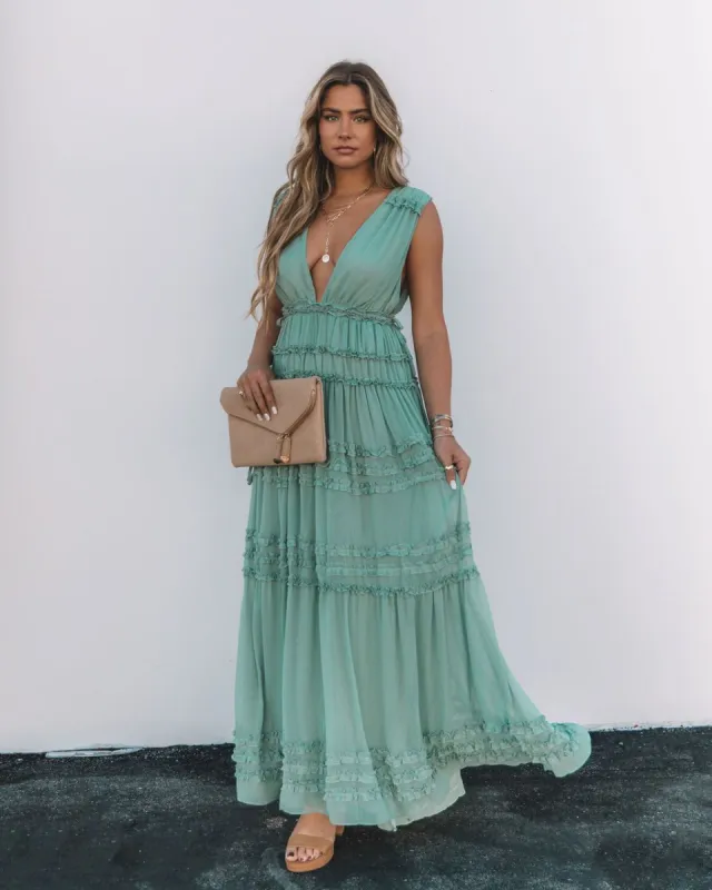 Dance On Air Ruffle Tiered Maxi Dress - Sage - FINAL SALE sold by Vici