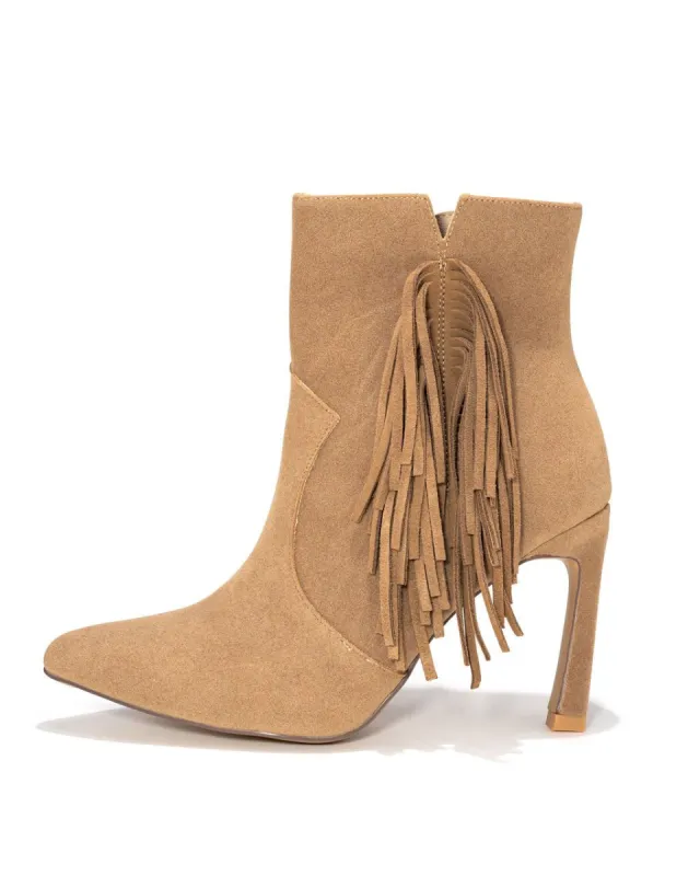 Milana Faux Suede Heeled Bootie sold by Vici