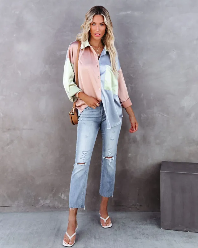 Kruger Satin Colorblock Button Down Blouse - FINAL SALE sold by Vici