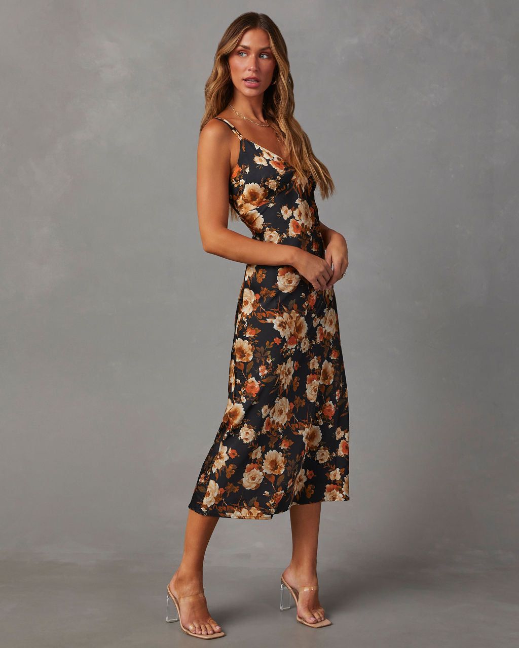 Sweet Sunflower Satin Floral Midi Dress - Black sold by Vici product image thumbnail 3