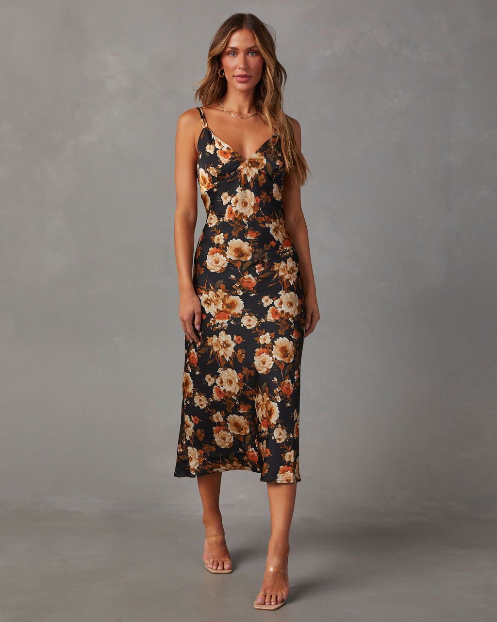 Sweet Sunflower Satin Floral Midi Dress - Black sold by Vici product image thumbnail 6