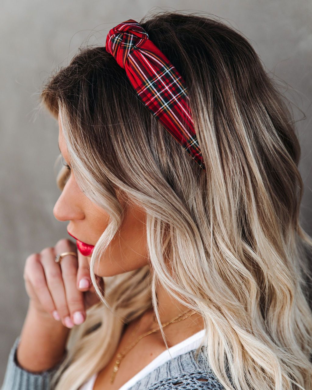 Traditions Plaid Twist Headband - Red sold by Vici