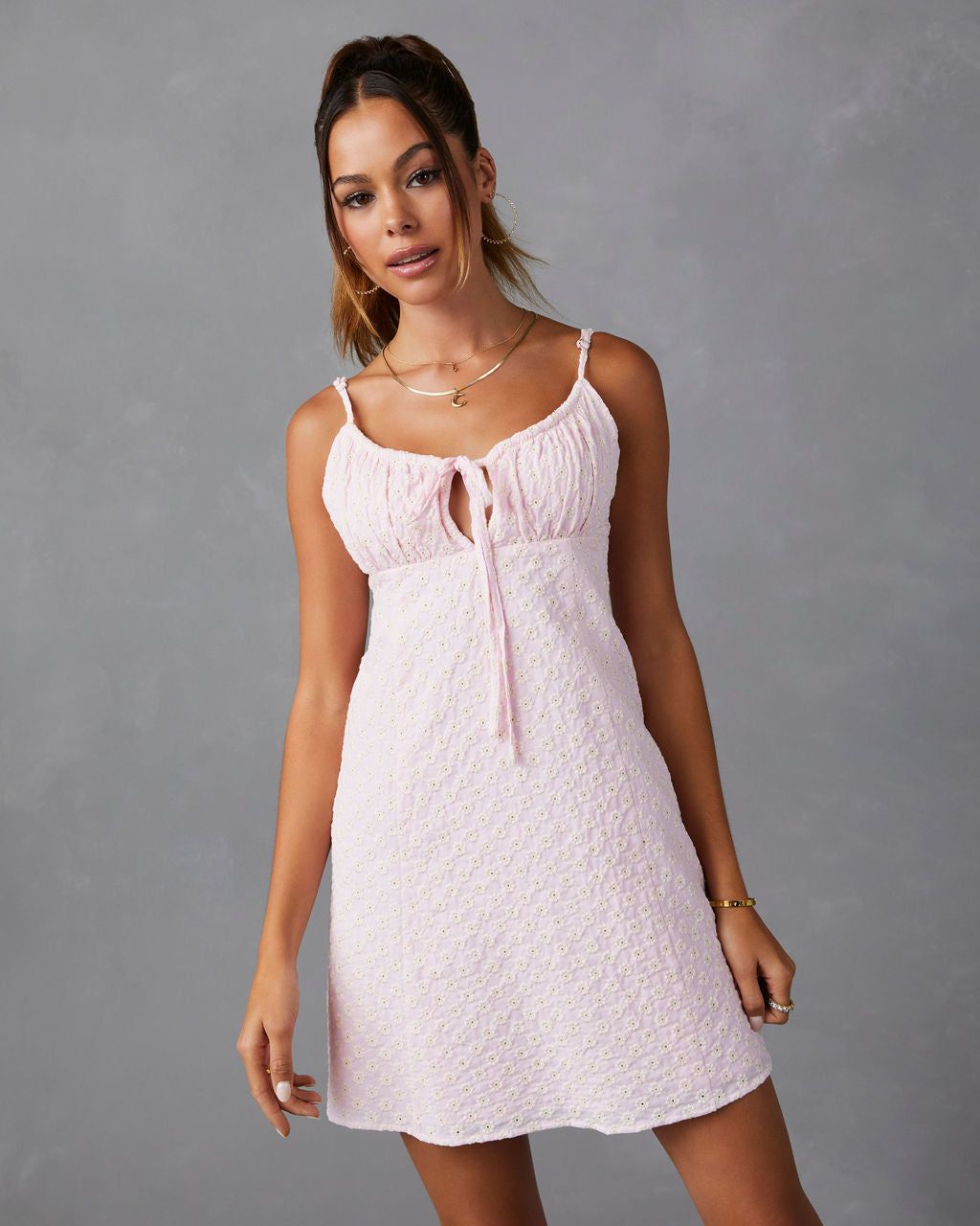 Elara Embroidered Mini Dress - Pink - FINAL SALE sold by Vici