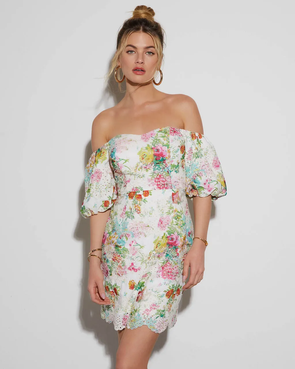 Ariana Off The Shoulder Floral Mini Dress sold by Vici