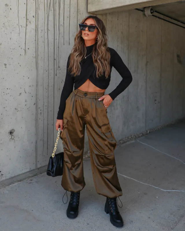 Hustle For It Satin Cargo Parachute Pants sold by Vici