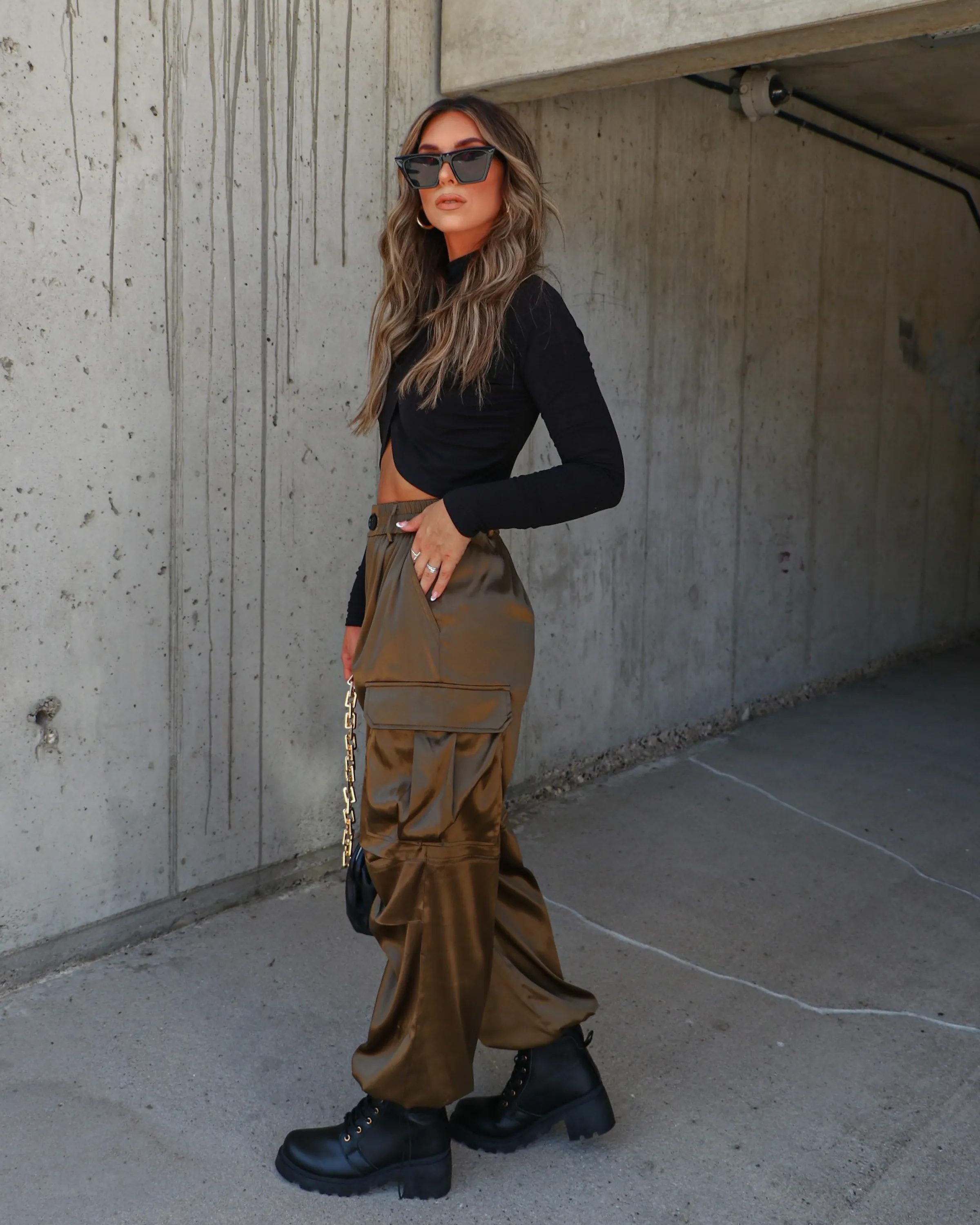 Hustle For It Satin Cargo Parachute Pants sold by Vici product image thumbnail 2