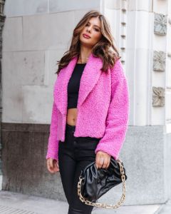 Wednesdays We Wear Pink Teddy Pocketed Jacket sold by Vici