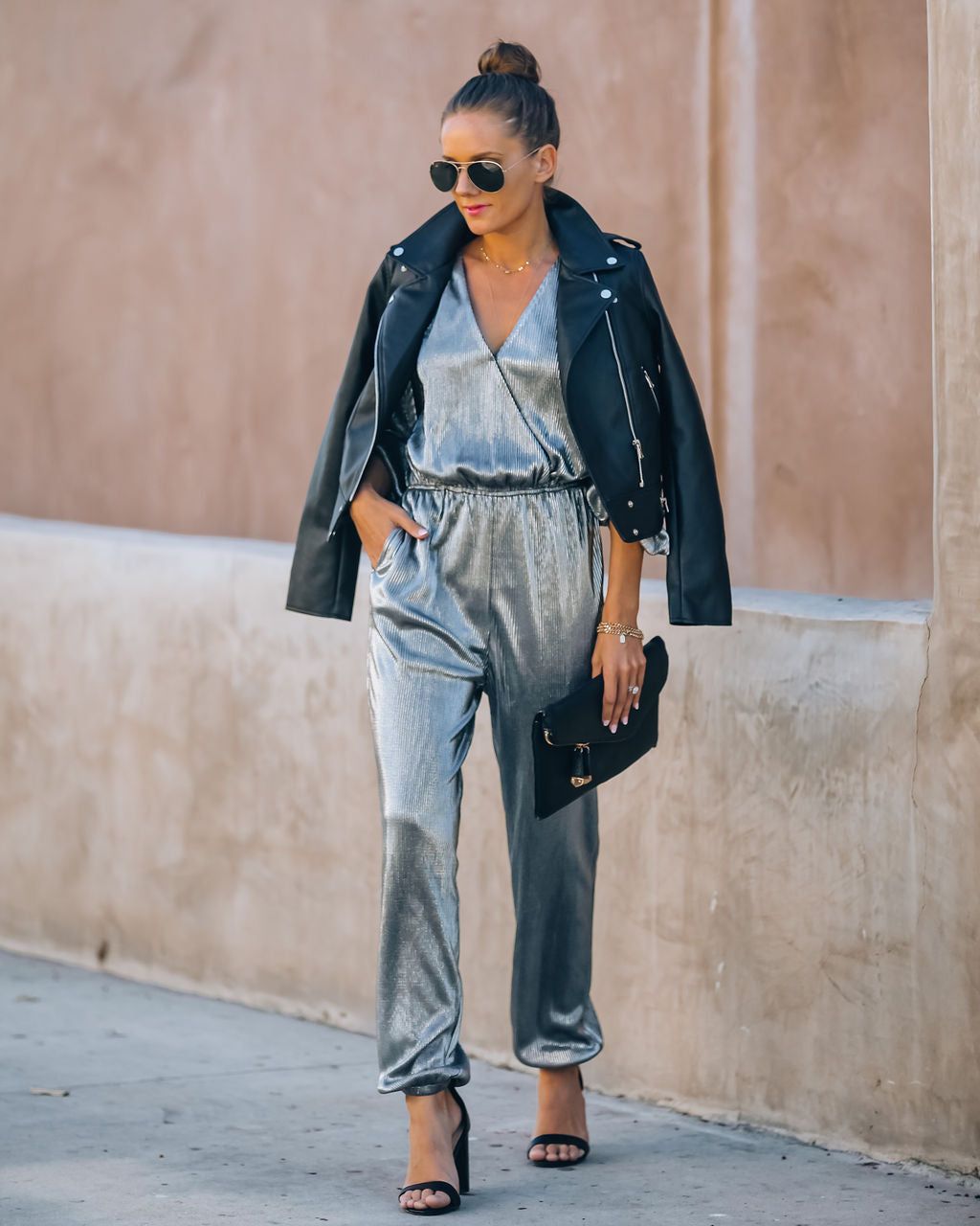 That's A Wrap Pocketed Plisse Jumpsuit - Silver - FINAL SALE sold by Vici product image thumbnail 5