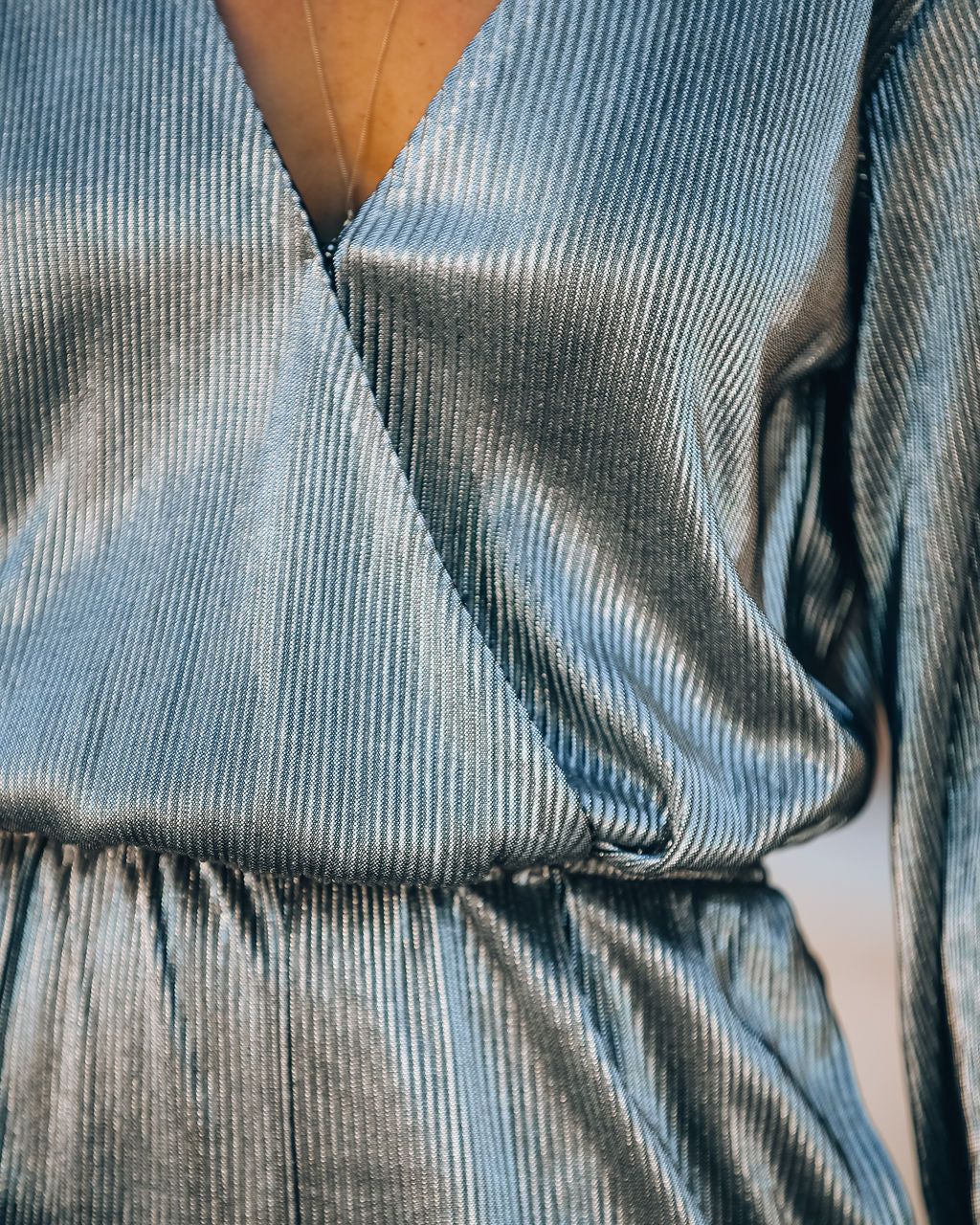 That's A Wrap Pocketed Plisse Jumpsuit - Silver - FINAL SALE sold by Vici product image thumbnail 4