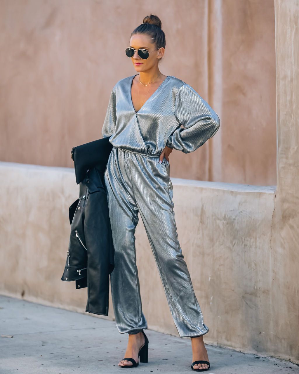 That's A Wrap Pocketed Plisse Jumpsuit - Silver - FINAL SALE sold by Vici product image thumbnail 10